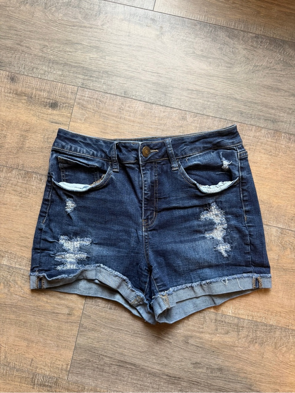 SO Dark Blue Distressed Jean Shorts